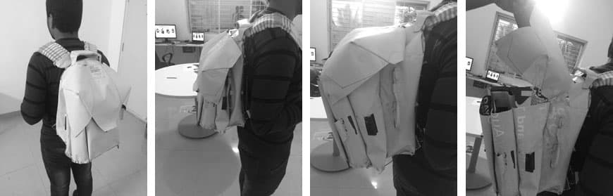 Prototype of the bag made with flex sheets, and glue.