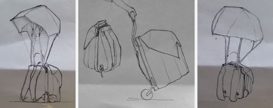 Concept sketches for the rain bag design.